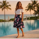 American Living Hampton Cottage Navy Blue Floral Skirt 8 Cotton Tiered NWT