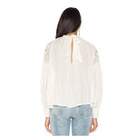 Free People Have It My Way Embroidered Knot Back Top S Ivory Mutton Sleeve VG