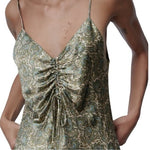 Zara Women's Green Gold Paisley Print Satin Bodycon Mini Dress XS V-Neck VG