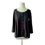 SNT Women's Black Purple Striped Cardigan Size S Button Front Acrylic Cropped VG