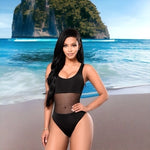 Fashion Nova Waisted Swimsuit L Black One Piece Bathing Suit Bodysuit NWT