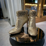 Vince Camuto IM-Lura Gold Glitter Mesh Heeled Ankle Boots Size 8.5