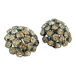 Vintage Disco Ball Rhinestone Clip On Earrings 1" Silver Tone Sparkle Beads VG