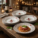 Chinese Calligraphy Shou Porcelain Pasta Soup Bowl Set of 7 White Red 8.5" EXC