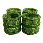 Vintage Green Micro Beaded Napkin Rings Set of 4 Handmade India Moroccan 2" NIB