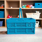 Blue Plastic Foldable Storage Basket 15"x10"x8" Organizer Bin Bathroom Toys G+