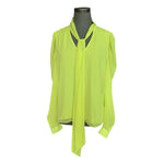 WHBM Womens Top L Neon Yellow Sheer Puff Long Sleeve Tie Neck Blouse EXC