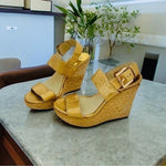 MICHAEL KORS Posey Gold Leather Espadrille Wedge Sandals Women 5.5 5" Heel G+