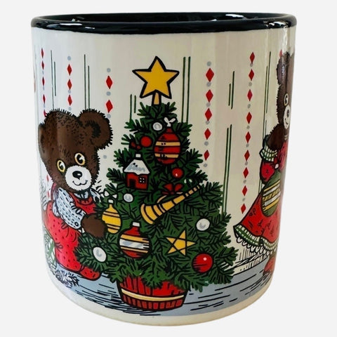 Vintage 1980 Potpourri Press Teddy Bear Christmas Mug 3.5" Japan Ceramic NOS