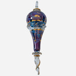Oversized Egyptian Teardrop Glass Christmas Ornament 8.5” Blue Purple Gold Art