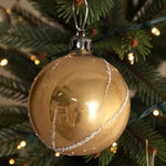 Vintage Gold Glass Christmas Ornament Glitter Vertical Stripes Good Condition