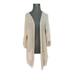 MAK Beige Knit Duster Cardigan 3/4 Sleeve Open Front Women M/L 34.5" Textured VG