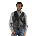 Scully Men's Black Genuine Leather Vest 48 5-Button Western Satin Lined VG