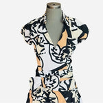 Diane Von Furstenberg Edan Wrap Dress Normandie Bloom Geometric Black White Tan