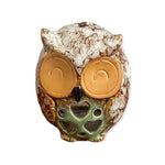 Fall Owl Candle Holder 5" Ceramic Tea Light Porcelain Autumn Decor Halloween