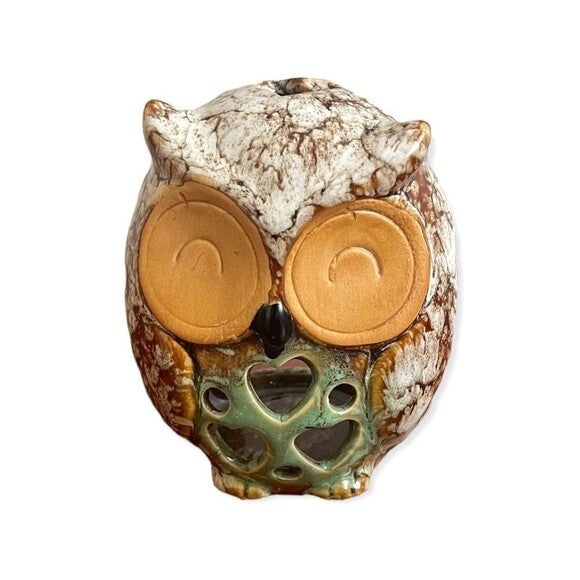 Fall Owl Candle Holder 5" Ceramic Tea Light Porcelain Autumn Decor Halloween