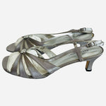 David Tate Rosette Silver Satin Slingback Pumps Women’s Size 9 Low Heels NIB