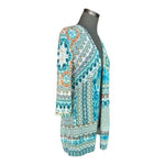 Chico's Multicolor Geometric Mandala Open Front Knit Cardigan Lurex Sz 1 Medium