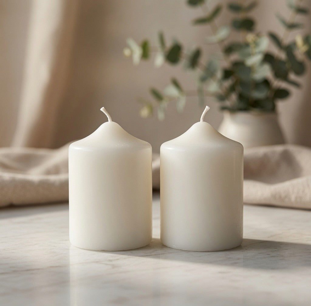 Unscented White Pillar Candles 2.5" x 4" Set of 2 New Clean Burn Set of 2