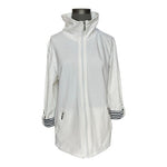 Karen Scott Sport Women's French Terry Blazer M White Navy Zip Front 3/4 Sleeve