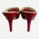 Prada Vitello Raspberry Beige Leather Platform Peep Toe High Heel Sandals Sz 36