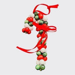 Vintage Set 2x Wood Beaded Wreath Candy Cane Christmas Ornaments 3.5" Rare VG