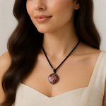 VNTG Red Gold Enamel Cloisonne Horse Unicorn Double Sided Pendant Cord Necklace