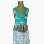 Eva Alexander London V-Neck Multicolor Floral Sheer Maxi Dress XS Sleeveless VG