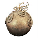 Vintage Handcrafted Golden Metal Jute Pattern Christmas Ball Ornament 4 Inch