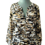 Calvin Klein Women's Peplum Tunic Blouse M Black Brown Watercolor Print EXC