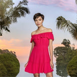 TOMMY BAHAMA Womens Dress S Fuchsia Pink Off Shoulder Ruffle Mini Rayon Modal