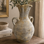 Vintage Gray Wash Amphora Vase Two Handle Ancient Greek Style Terracotta 12" VG