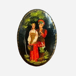 Vintage Russian Soviet Lacquer Brooch Hand Painted Artist Signed Folk Art Pin