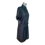Ulmia Staff Influx Button Front Wrap Dress M Black Satin Short Sleeve 39" VG