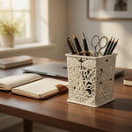 DAISO Japan REGARIA Off-White Lattice Pen Stand Desk Organizer 3.25x4" Exc