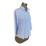 Amina Rubinacci Womens Blue Stripe Button Front Shirt 8 Cotton Cropped Sleeve VG