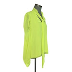 WHBM Womens Top L Neon Yellow Sheer Puff Long Sleeve Tie Neck Blouse EXC