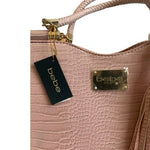Bebe Natalie Dusty Pink Croco Faux Leather Satchel Tote Bag NWT