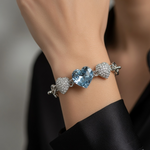 Blue Swarovski Crystal Heart Pave Rhinestone 18K Plated Toggle Bracelet USA New
