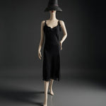 Vintage LAPIS Women Gown M Black V Neck Ruffle Sheer Ball Gown Tie Shoulder Midi