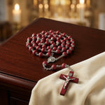Vintage Città del Vaticano Red Wood Bead Rosary Silver Filigree St Peters NIB