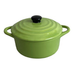 Mini Cocotte Pot Lid Green Glazed Stoneware Baker 5" Individual Oven Induction