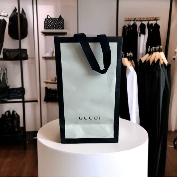 Authentic Gucci White Black Reusable Paper Bag Gift Storage G+