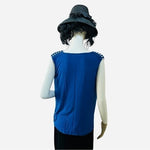 Michael Kors Women's Blue Cowl Neck Sleeveless Top M Silver Chain Shoulder VG