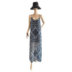 Express Emerald Print Boho Maxi Dress M Blue Gray Sleeveless Spaghetti Strap VG