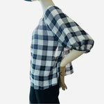 Universal Thread Women's Off Shoulder Blue White Plaid Cotton Blouse M Bubble VG