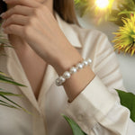 Women's Iridescent White Beaded Stretch Bracelet 7" Single Strand Elastic EXC