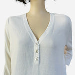 Ralph Lauren Womens Sweater White Cotton V Neck Half Button LRL Lightweight NWT