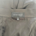 Hilton Hollis Black Satin Midi Pencil Skirt 4 Pearl Button Front Side Zip VG