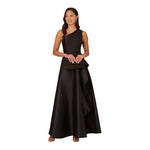 Women Dress Adrianna Papell One Shoulder Rushed Gown Blk Satin Beaded Maxi Dress